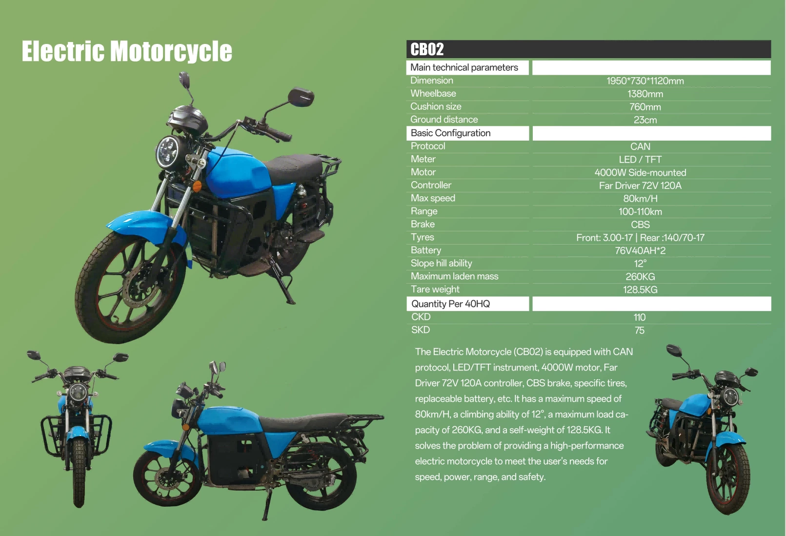 China Manufacturer Classic Electric Motorcycle 3000w 75km/h Fast Speed Electric Motorbike