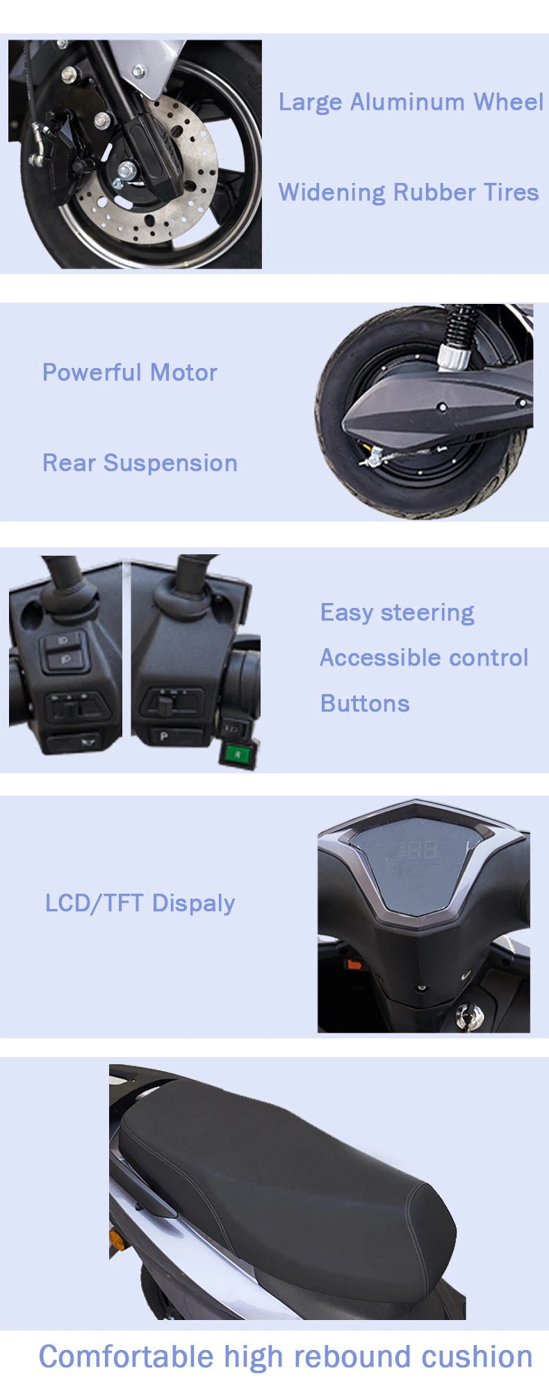 K001 10inch 600/800w 55km/h Speed Best Adult Electric Motorcycle