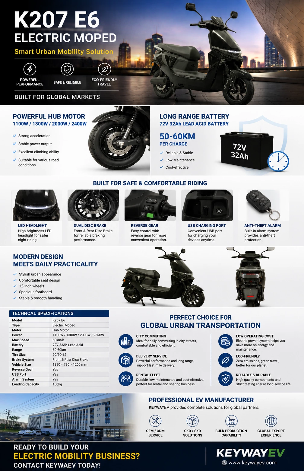 K207 E6  Hot-selling electric two-wheelers 2000W motor