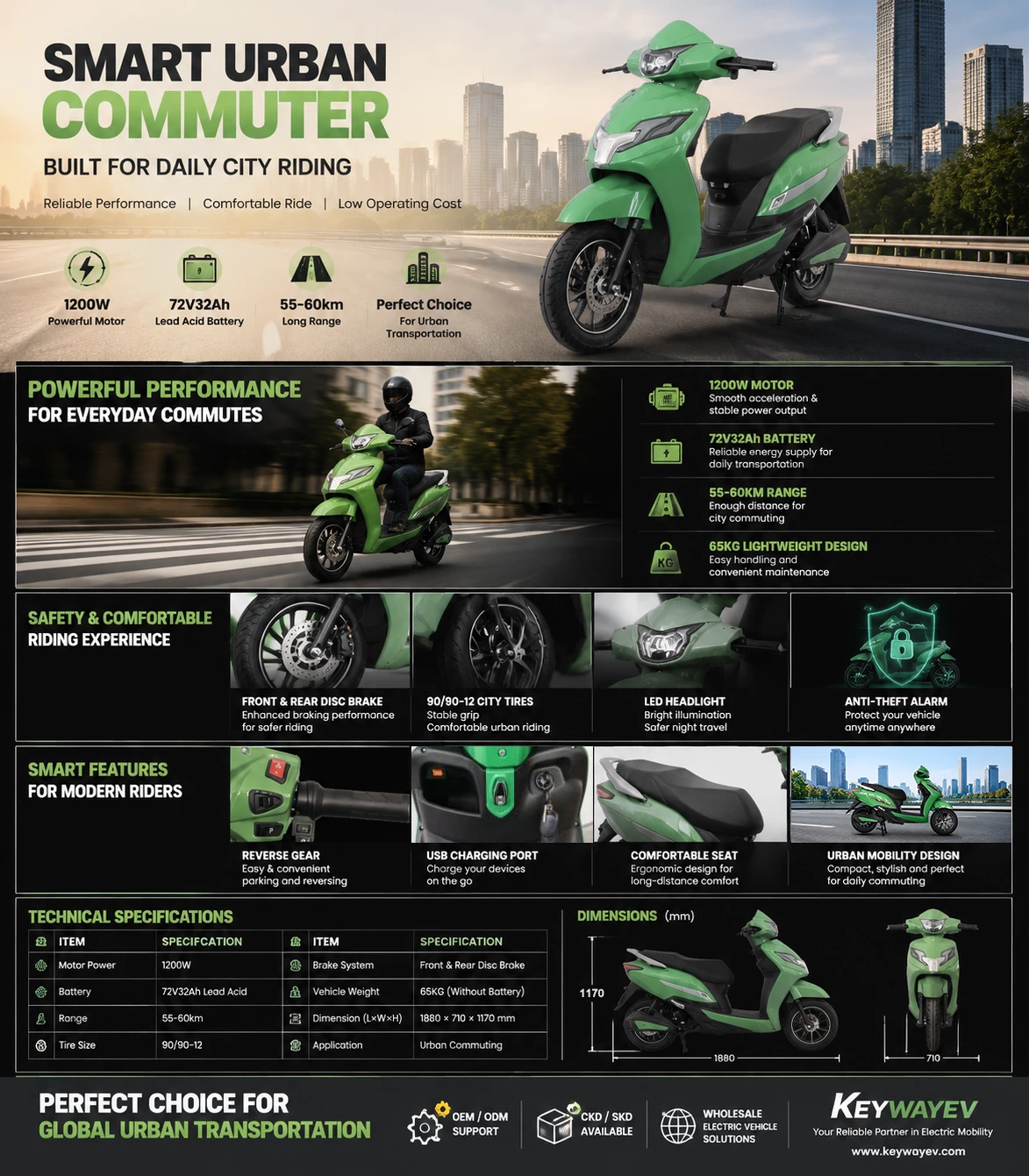 K101 ZJ 1200W motor 90km range electric motorcycle