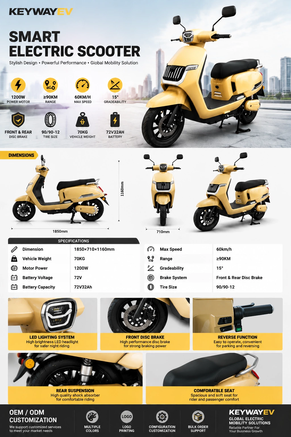 K038 V8 12inch 72V 32Ah electric scooter